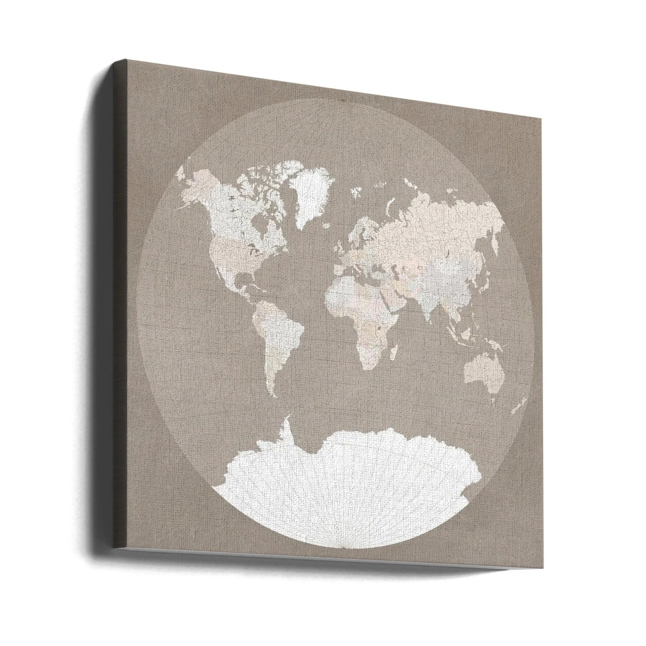 The world map in a circle muted brown Square Canvas Art Print | Modern Home Wall Decor 24x24 Canvas - Corporate Office Art